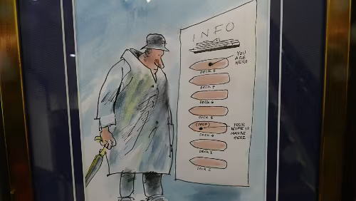 Tromsø – Svolvær Ein paar lustige Zeichnungen in den Treppenaufgängen des Schiffes