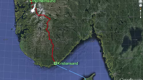 Norheimsund – Kristiansand – Hjørring Freitag: Norheimsund - Kristiansand, 5 Std. 45 Min. / 388.78 km