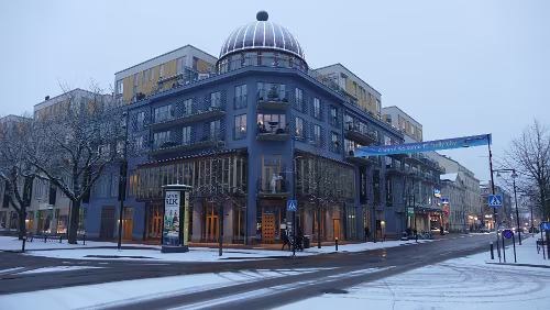 Malmö – Karlstad Blick von der Västra bron auf die Ecke Kungsgatan/Järnvägsgatan