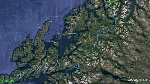 Tromsø – Svolvær Di 07.02.2017 Tromsø – Svolvær, 6 Std. 19 Min. (429 km). über E10