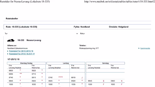 Rutetider for Nesna-Levang (Lokalrute 18-335) Rutetider for Nesna-Levang (Lokalrute 18-335)