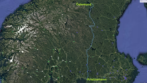 Kristinehamn – Östersund Mo 29.01.2018 Kristinehamn – Malung – Sveg – Östersund, ‚Hotell Linden‘, 6 Std. 44 Min. (531 km) / Karte