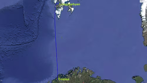 Tromsø – Longyearbyen Do 01.02.2018 FLY Tromsø – Longyearbyen; SK4414, 738, 12:20 – 14:00, ‚Coal Miners’ Cabins‘ / 1 Std. 40 Min. Karte