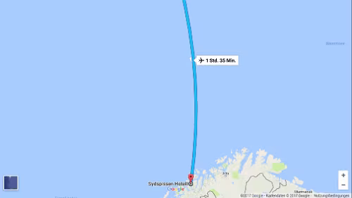 Longyearbyen – Tromsø So 04.02.2018 Svalbard – FLY Longyearbyen – Tromsø; SK 4425, 738, 14:45 – 16:20 Tromsø – ‚Sydspissen Hotel‘ / 1 Std. 35 Min. Karte