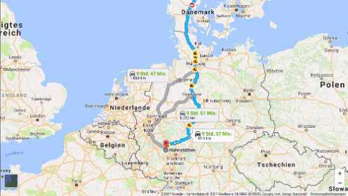 Hjørring – Hahnstätten Sa 10.02.2018 Hjørring – Hahnstätten, 10 Std. 43 Min. (1.015 km) / Karte