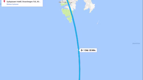 Tagestour So 04.02.2018 Svalbard – FLY Longyearbyen – Tromsø; SK 4425, 738, 14:45 – 16:20 Tromsø – ‚Sydspissen Hotel‘ / 1 Std. 35 Min. Karte Sydspissen Hotel, Strandvegen...