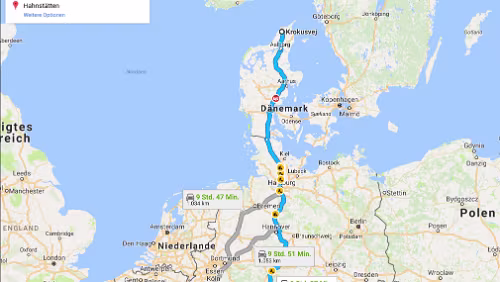 Tagestour Sa 10.02.2018 Hjørring – Hahnstätten, 10 Std. 43 Min. (1.015 km) / Karte 10.02.2018 SA SU -> Differenz Hahnstätten 07:46 - 17:37 -> 09:50 Hahnstätten 07:46 -...