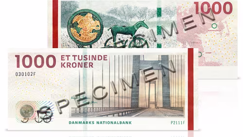 Sedle 1000-kronesedlen – Storebæltsbroen og Solvognen. © Danmarks Nationalbank