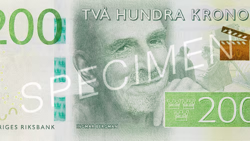 Sedel 200-krona banknote Facts Obverse motif: Film director Ingmar Bergman Reverse motif: Gotland (Fårö), where Ingmar Bergman had his home Measures: 140 x 66...