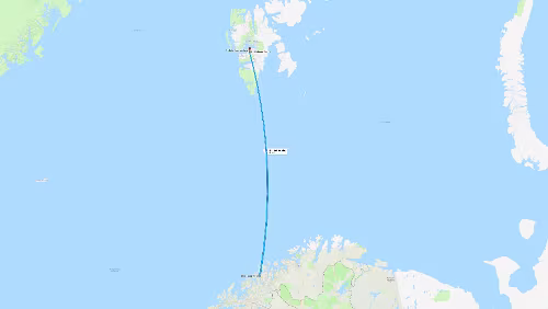 Tromsø – Longyearbyen Do 31.01.2019 FLY Tromsø – Longyearbyen; SK4414, 738, 12:20 – 14:00, ‚Coal Miners’ Cabins‘ / 1 Std. 40 Min. Karte / Karte