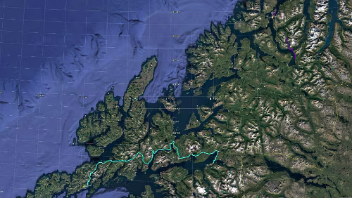 Tromsø – Svolvær Mo 04.02.2019 Tromsø – Svolvær (33 AQ43) / 6 Std. 0 Min. (424 km) Karte / Karte