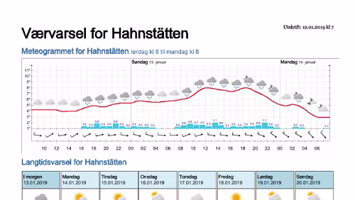 Wettervorhersagen vom 12.01.2019 Værvarsel for - Hahnstätten, Rheinland-Pfalz (Tyskland)