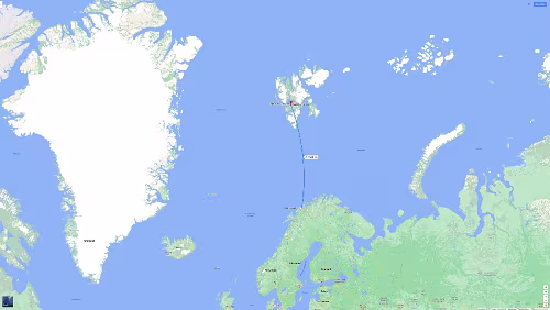 Tromsø – Longyearbyen Do 30.01.2020 Tromsø – – Longyearbyen‚ ‚ Radisson Blu Polar Hotel ‘ – 1 Std. 40 Min. (ca. 1.026 km [Flug]) – Karte / Karte