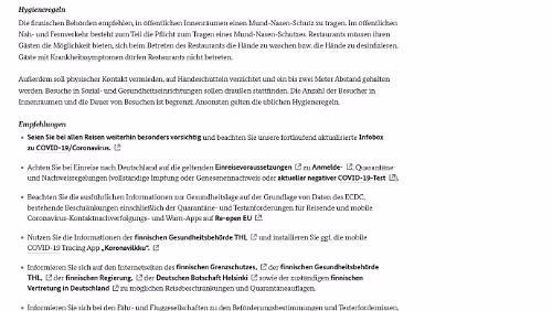 Corona Finnland Reise- und Sicherheitshinweise (COVID-19-bedingte Reisewarnung) Stand 28.02.2022