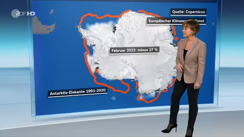 Klima Derweil in der Antarktis. Wie sollte es anders sein, es ist zu warm und das Eis ist weit zurück gegangen.
