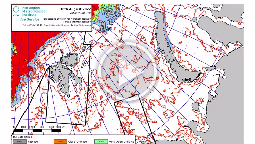 Eiskarten Eiskarten als Video, die Barents Sea , Quelle: Norwegian Ice Service - MET Norway