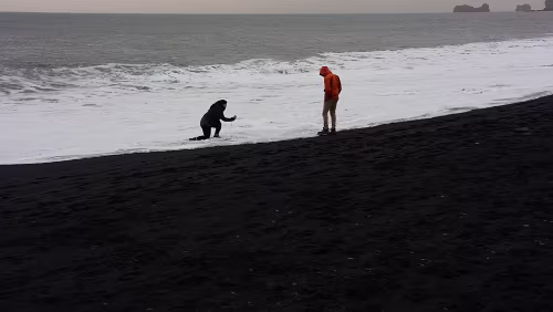Reykjavík – Vík í Mýrdal Und da liegt er im Wasser, der dumme Homo Sapiens und der zweite seiner Gattung, vermutlich der Partner, steht neben dran und hat die Hände im Hosensack. Herr...