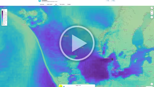 Wettervorhersage Die Prognose für die nächsten 48 Stunden, langsam beruhigt sich das schwere Wetter auf der See zwischen Hirtshals und den Føroyar wieder.