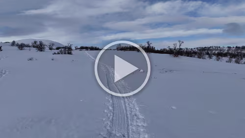 Trondheim – Lillehammer Grønbakken am Dovrefjell. Im Vordergrund verläuft die Dovrebanen und dahinter die [E6].