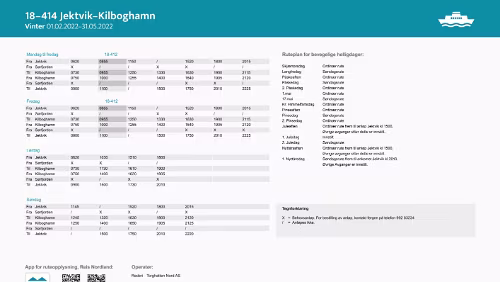 18-414 Jektvik-Kilboghamn Vinter 01.09.2022-31.05.2023 18-414 Jektvik-Kilboghamn Vinter 01.09.2022-31.05.2023