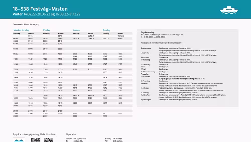 18-538 Festvåg-Misten Vinter 14.02.22-20.06.22 og 16.08.22-31.12.22 18-538 Festvåg-Misten Vinter 14.02.22-20.06.22 og 16.08.22-31.12.22
