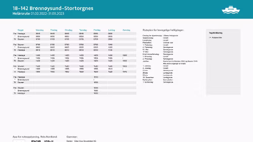 18-142 Brønnøysund-Stortorgnes Helårsrute 01.02.2022-31.03.2023 18-142 Brønnøysund-Stortorgnes Helårsrute 01.02.2022-31.03.2023